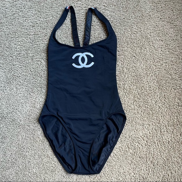 RARE Authentic CHANEL 1994 Collector Flag "CC" Swimsuit Sz 36 In Black - Picture 7 of 14